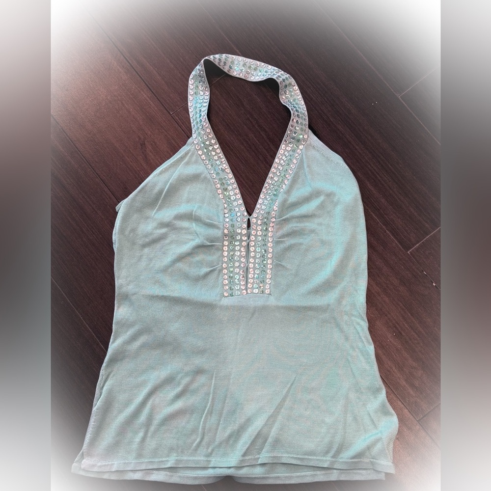 Y2K Bebe Blue Sequin Halter Top